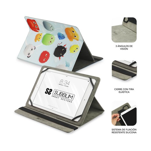 Funda universal para tablet 10.1" SUBBLIM Trendy Case Furry, función soporte, cierre con banda elástica.