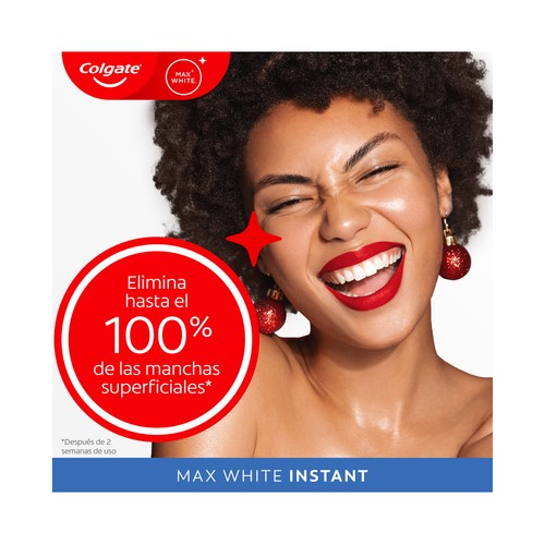 COLGATE Max white instant Pasta de dientes con flúor y acción blanqueante instantánea 75 ml.