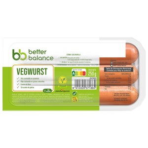 BETTER BALANCE Salchichas de proteinas vegetales tipo Vegwurst 250 g.