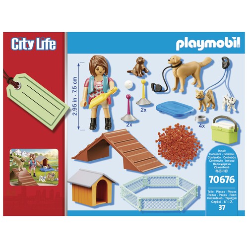 Conjunto de juego Entrenadora de perros con accesorios, 3 perritos y 1 figura, 37 piezas, PLAYMOBIL CITY LIFE 70676.