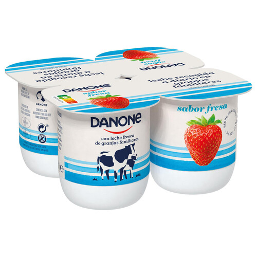 DANONE Yogur con sabor a fresa elaborado con leche fresca de vaca 4 x 120 g.