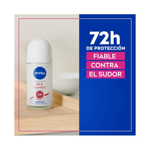 NIVEA Dry comfort Desodorante roll on para mujer con protección antitranspirante hasta 72 horas 50 ml.