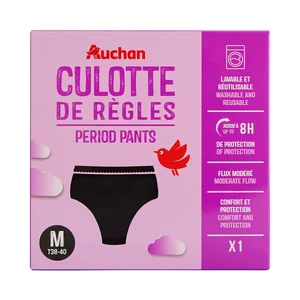 PRODUCTO ALCAMPO Braga menstrual lavable, color negra, talla M (38 - 40)