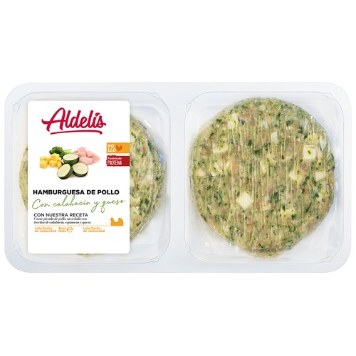 ALDELÍS Hamburguesas de pollo con calabacín, espinacas y queso 4 x 80 g.