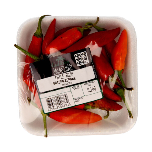 Chiles rojos bandeja de 100 g. 