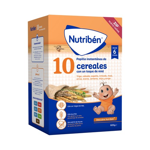 NUTRIBÉN Papilla en polvo de 10 cereales con un toque de miel, a partir de 6 meses 600 g.