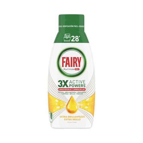 FAIRY Platinum plus Detergente líquido para lavavajillas con aroma a limón 504 ml.