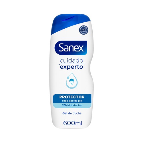 SANEX Cuidado experto Gel hidratante y protector para ducha o baño, para todo tipo de pieles 600 ml.