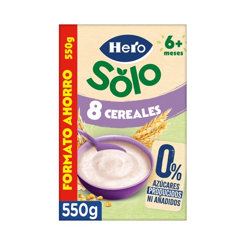 HERO Solo Papilla de 8 cereales ecológicos para bebés a partir de 6 meses 550 g.