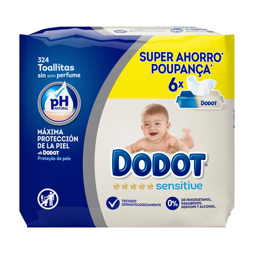 DODOT Toallitas húmedas para bebé sin perfume DODOT Sensitive 6 x 54 uds.