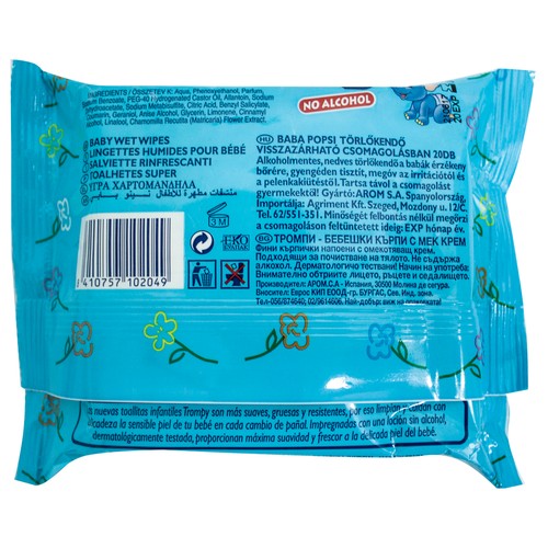 TROMPY Toallitas húmedas para bebé sin alcohol TROMPY 20 uds.