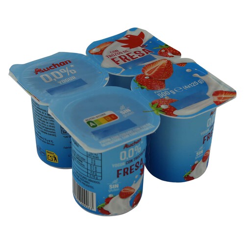 AUCHAN Yogur desnatado (0.0% materia grasa), con trocitos de fresas 4 x 125 g. Producto Alcampo
