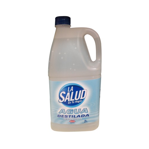 Agua destilada o desionizada, 2 litros, LA SALUD.