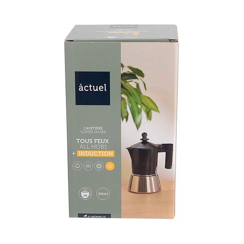 Cafetera de aluminio ACTUEL para 6 tazas, apto inducción.