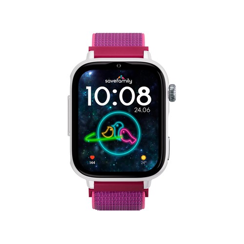 Smartwatch SAVEFAMILY SaveWatch Plus 2, Esfera Blanca, Correa de Tela Frambuesa".