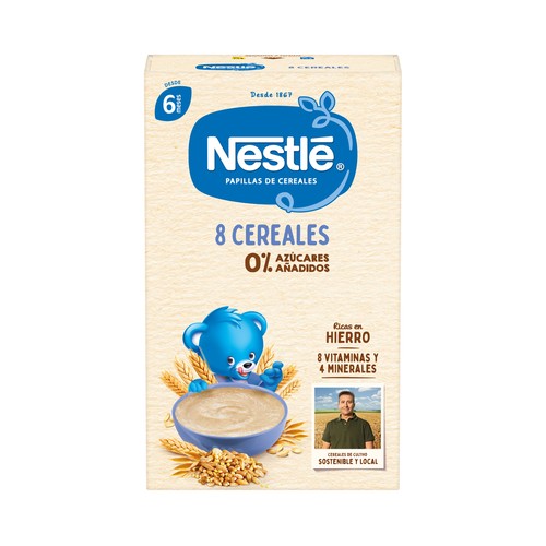 NESTLÉ Papilla de 8 cereales, sin azúcares añadidos, a partir de 6 meses 475 g.