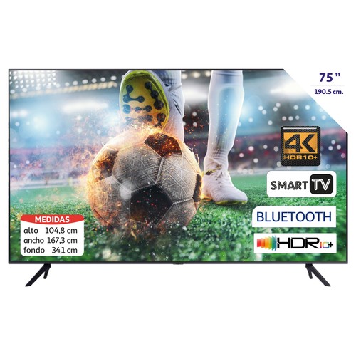 Televisión 190,5 cm (75") LED SAMSUNG UE75AU7105KXXC 4K, HDR10+, SMART TV, WIFI, BLUETOOTH, TDT T2, USB reproductor, 2HDMI, 2000HZ.