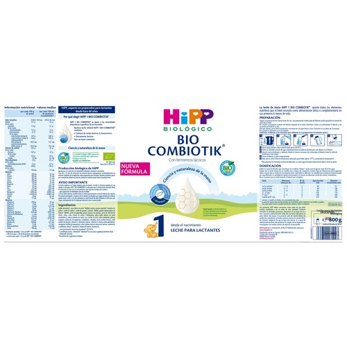 HIPP Biológico combiotik Leche en polvo (1) de inicio para recién nacido (lactantes) 800 g.