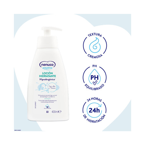Loción hidratante e hipoalergénica con olor a NENUCO Sensitive 400 ml.