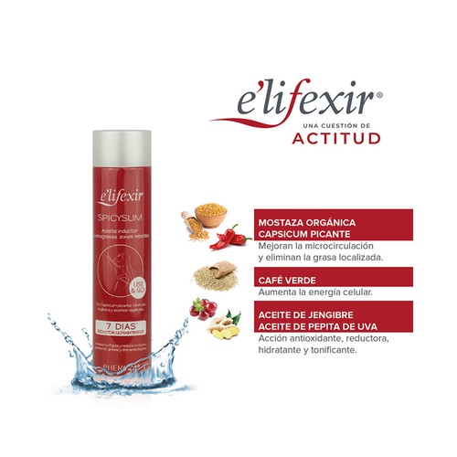 E´LIFEXIR Spicyslim Aceite quemagrasa, específico para zonas rebledes 150 ml.