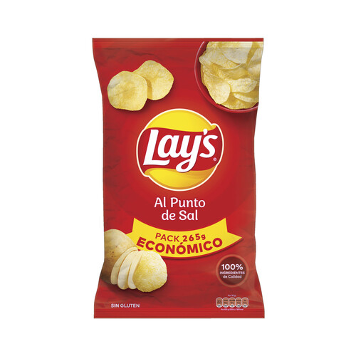 LAY'S Patatas fritas lisas con sal LAY'S Al punto de sal bolsa de 265 g.