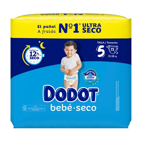 DODOT Bebé-seco Pañales talla 5 (11-16 kg) 72 uds.