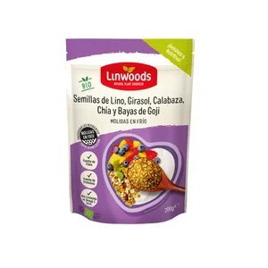 LINWOODS Semillas de lino, girasol, calabaza, chía y bayas de Goji, molidas en frío ecológicas LINWOODS 200 g.