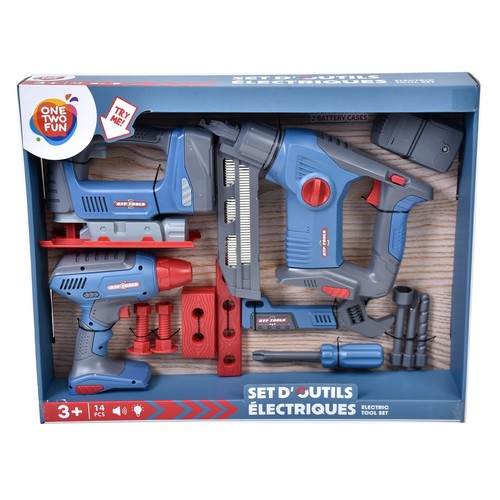 Conjunto Herramientas Eléctricas bricolaje de juguete 14 piezas con luz y sonidos +3 Años ONE, TWO FUN