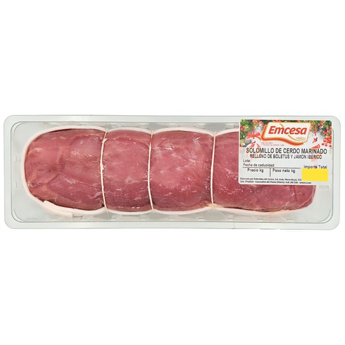 EMCESA Solomillo de cerdo marinado relleno de boletus y jamón ibérico.