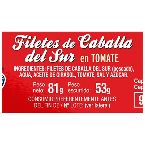 NACHO Filetes de caballa con tomate  en conserva 53 g.
