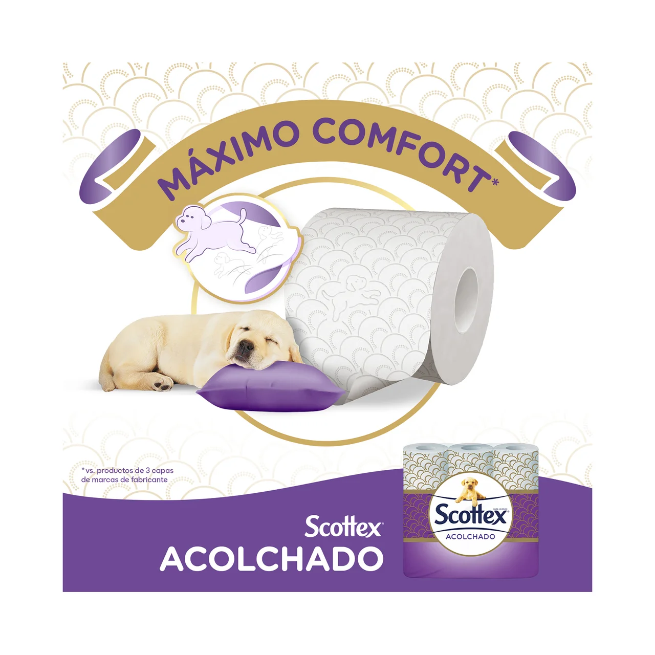 Acolchado Papel higiénico de triple capa 9 rollos.