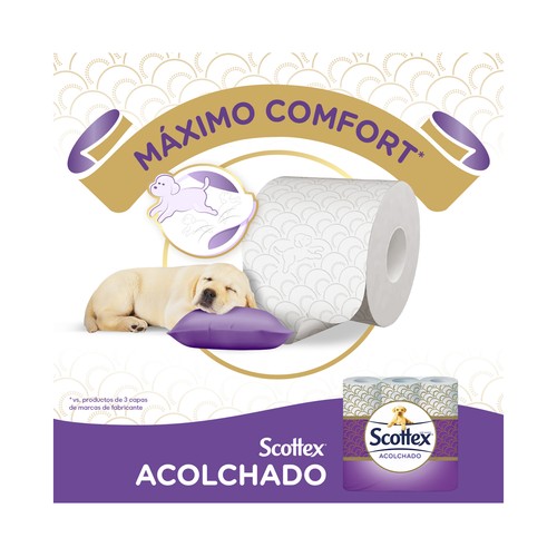 SCOTTEX Acolchado Papel higiénico de triple capa 9 rollos.