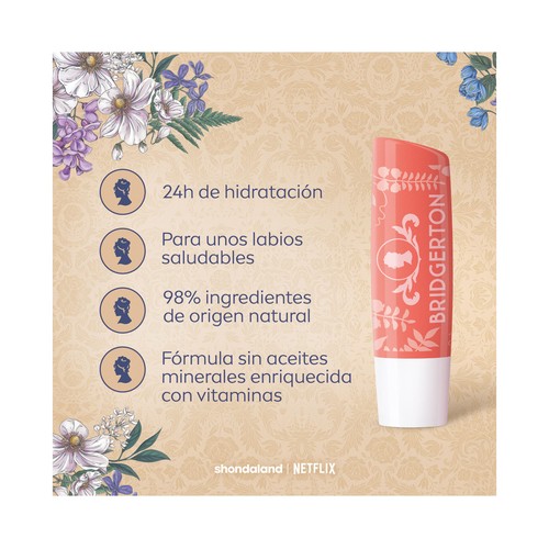 LIPOSAN Bridgerton Bálsamo (protector) labial hidratante hasta 24 horas con aroma a melocotón y ligero toque de color. 