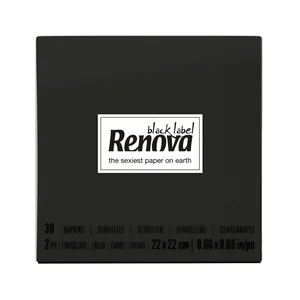 RENOVA Servilletas desechables color negro, RENOVA BLACK LABEKL 23 x 23 centímetros 30 uds.