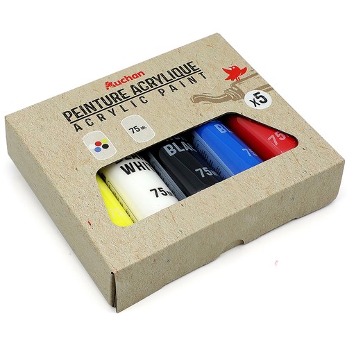 Pintura acrílica 5 unidades colores clásicos 75ml, AUCHAN.