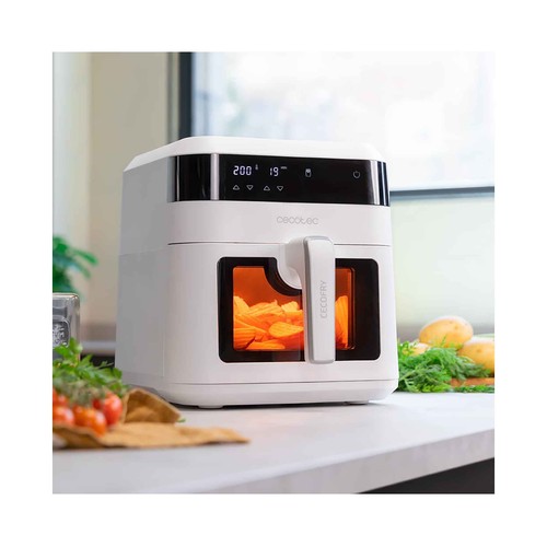 Freidora de aire, 6L, 1300W, CECOTEC Cecofry Experience Window White 6000, 9 programas, termostato.