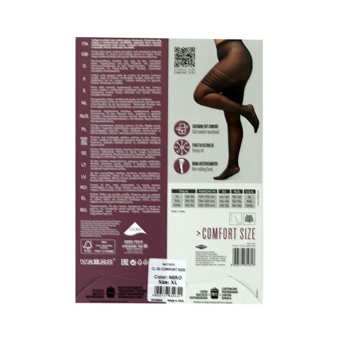 Panty transparente mate cómodo con fibra de Lycra, 20den, POMPEA, color negro, talla 2XL.