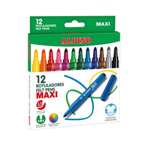 Imagen de 12 rotuladores punta y cuerpo gruesos, grosor 6mm, varios colores ALPINO.