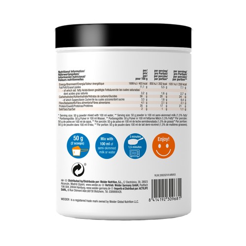WEIDER Preparado en polvo para preparar tortitas a base de avena y proteínas, sabor vainilla 600 g.