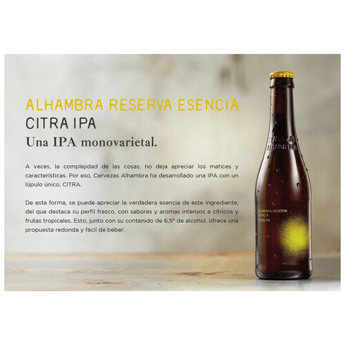 ALHAMBRA Reserva Esencia Cerveza rubia IPA Citra 33 cl.