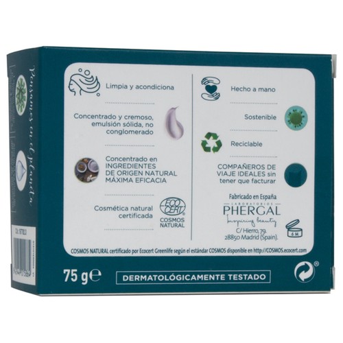 DR. TREE Champú sólido hidratante 2 en 1 para cabellos teñidos, encrespados o decolorados DR. TREE 75 g.