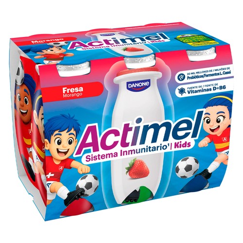 ACTIMEL de Danone Leche fermentada con Lcasei y con sabor a fresa 6 x 96 ml.