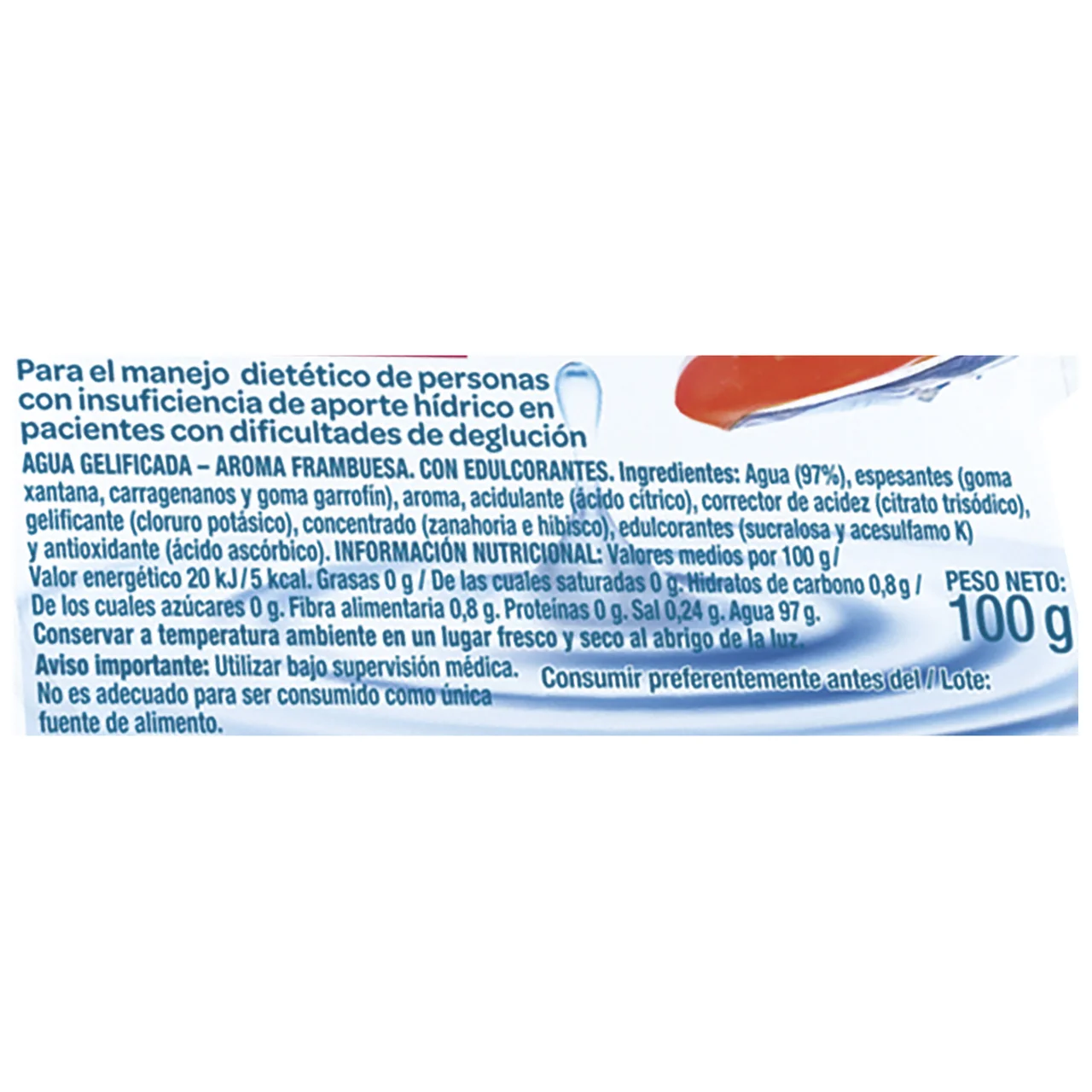 Healthcare Agua gelificada sabor frambuesa 100 g.