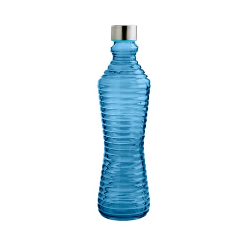 Botella de vidrio 1l color azul con tapón, HOME LINE