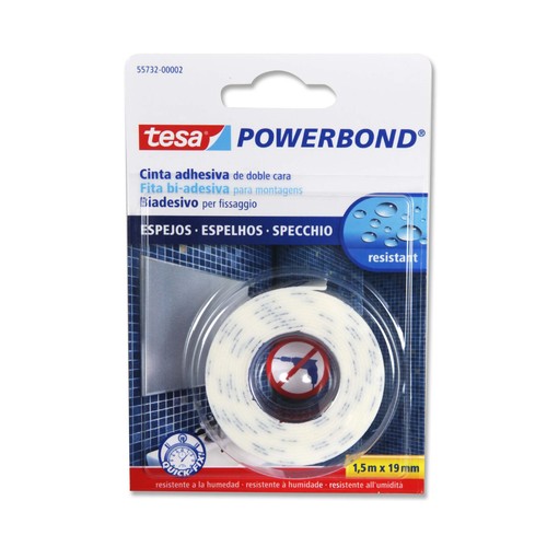 1.5m. de cinta adhesiva de doble cara especial para espejos, 19mm., color blanco TESA Powerbond.