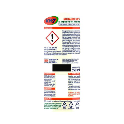KH-7 Quitagrasa fórmula ecológica 650 ml