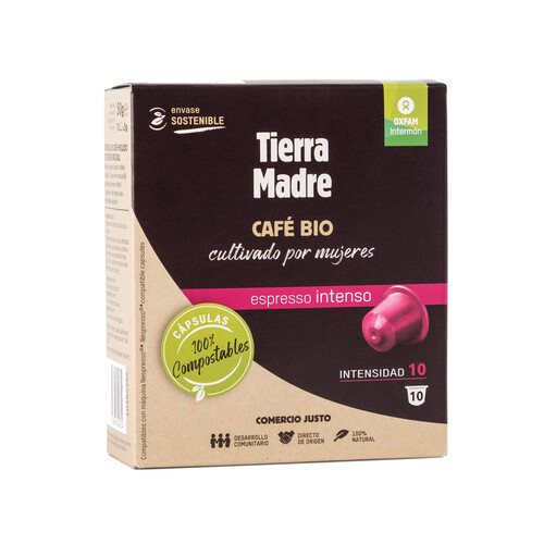 Café Espresso intenso en cápsulas, intensidad 10, ecológico INTERMÓN OXFAM TIERRA MADRE 10 uds. 50 g.
