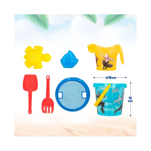Set cubo playa SPIDERMAN IML D18cm, con accesorios y 2 moldes.