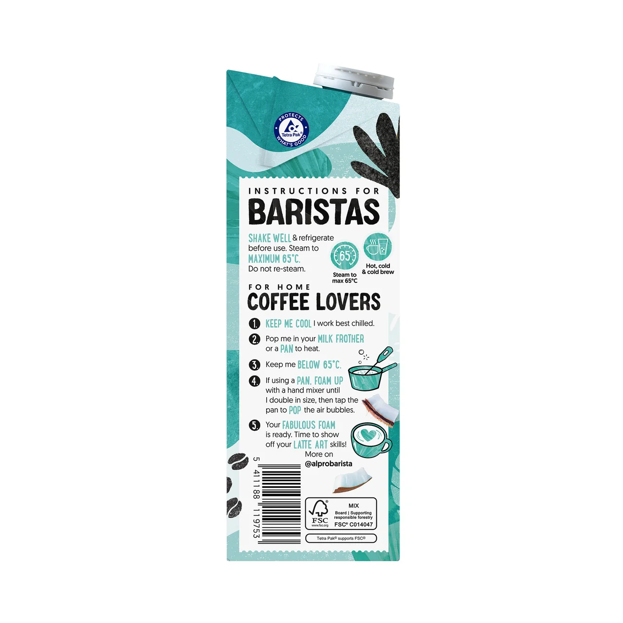 Barista Bebida vegetal de coco y soja, especial para el café 1 l.