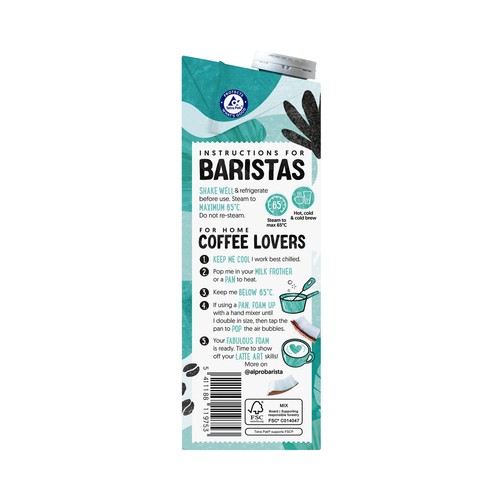 ALPRO Barista Bebida vegetal de coco y soja, especial para el café 1 l.